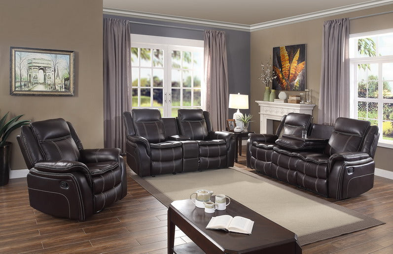 Set 3PCS Bastrop Brown Manual Glider Recliner Loveseat, sofa and chair