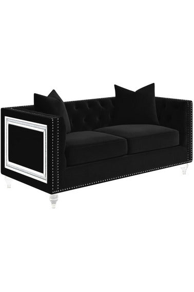 Delilah Upholstered Tufted Tuxedo Arm Loveseat Black