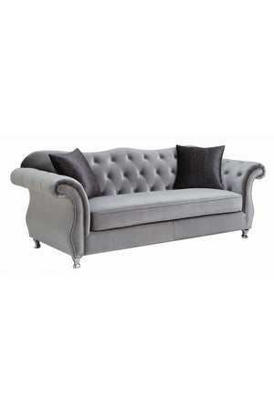 Frostine Button Tufted Sofa Silver