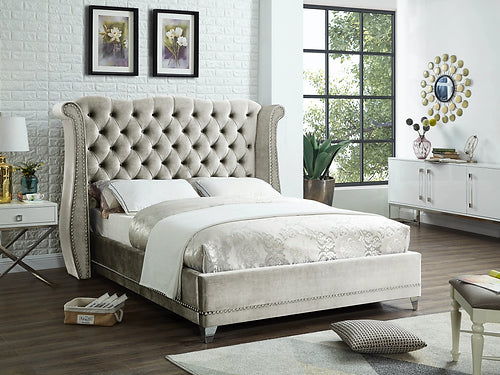 Beige Upholstered King Bed