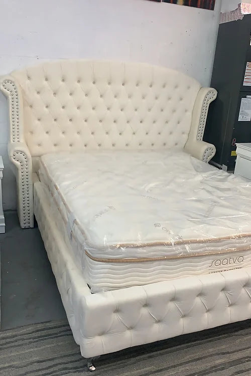 Cream Upholstered King Bed