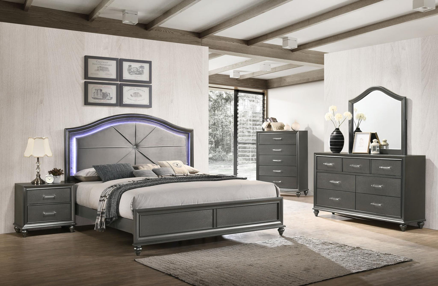 Juego de Dormitorio Cama Queen Gris