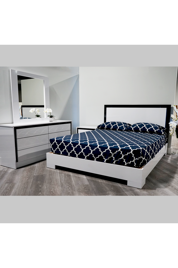 Valencia Black Matte &amp; White Gloss Accent Queen Juego de dormitorio de 5 piezas