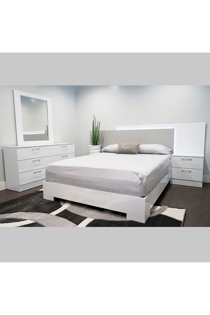 Barcelona White Gloss &amp; Silver Accent Queen Juego de dormitorio de 5 piezas